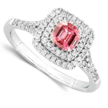 Ring 1.0 ct diamond cushion pink color